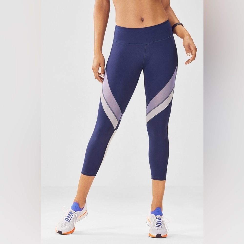 Fabletics Blue Stripe Cropped Leggings, Activewear Leggings, Size Large